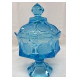 Coin Glass Wedding Bowl w/lid, Fostoria, Blue