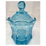 Coin Glass Candy Dish & Lid, Fostoria, Blue