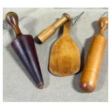 Vtg Wooden Pestles/Mashers & Butter Paddle