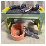 Garden Kneeler, Nozzles, Clay Pot