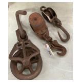 3) Cast Iron Pulley Blocks w/Hooks