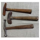 Vintage Metal Hammers w/wooden handles, 3