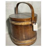 Wooden Firkin Bucket w/Lid & Handle