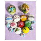 Branded Glass Marbles & 2 Painted Eggs