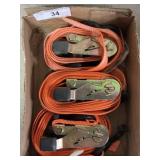 3) Orange Ratchet Tie Down Straps