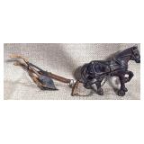 Cast Iron Horse w/Wood Plow Model