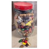 Large Glass Jar w/Assorted Wooden Beads, 15'