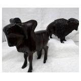 Hand Carved Wooden Buffalo & Bull Figurines