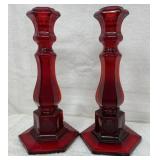 Coin Glass Candlesticks, Fostoria, Ruby Red