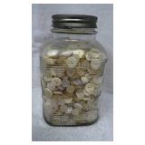 Vtg Glass Jar Filled With White Buttons
