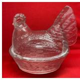 Glass Hen on Nest Covered Dish