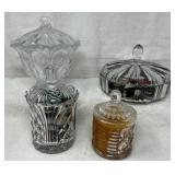 Clear Glass Covered Dishes w/buttons, Candle