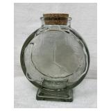 Vintage Glass Clock Motif Jar with Cork Stopper