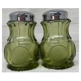 Coin Glass Salt & Pepper, Fostoria, Olive Green
