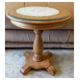 Oak Pedestal Side Table w/glass on top, 26'H