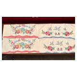 2 Pair Embroidered Pillowcases, appear unused