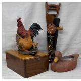 Rooster & Hen, Duck Planter, Saw w/Copper Windmill