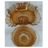 Marigold Carnival Glass Ruffled Bowls, 2 pcs
