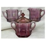 Vtg Amethyst Glass Sugar, Creamer & Covered Dish