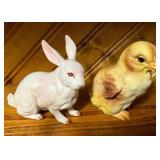 Lefton Porcelain Rabbit and Chick Figurines