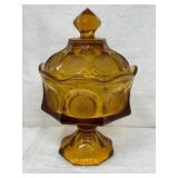 Coin Glass Wedding Bowl w/lid, Fostoria, Amber