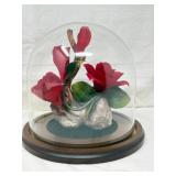 Napoleon Red Porcelain Roses Under Glass Dome