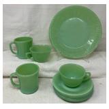 Fire-King Jadeite Cups, Saucers, Plate