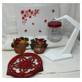 Vintage Kitchenware Plaques, Jars, Trivet, Cutting