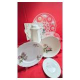 Porcelain Plates, Glass Platter & Relish, Coffee
