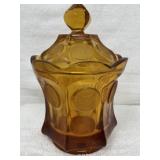 Coin Glass Candy Dish w/lid, Fostoria, Amber