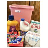 Laundry Supplies: Shout, Borax, Bleach, Trash Can