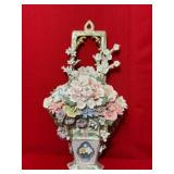 Vtg Porcelain Wall Pocket Basket w/Applied