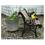 Antique Cast Iron Bench, Planter, Singer Treadle