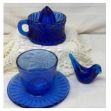 Cobalt Blue Glassware: Bird, Reamer, Condiment