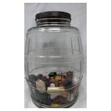 Glass Barrel Jar w/Wooden Beads & Metal Lid