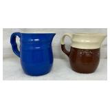 Small USA Stoneware Pitchers, Blue and Brown