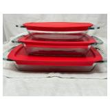 Pyrex Glass Bakeware 3-Piece Set w/red lids
