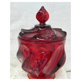 Fenton Ruby Red Swirl Art Glass Lidded Candy Dish