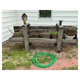 Rustic Wooden Planter Box w/Pots & Garden Hose
