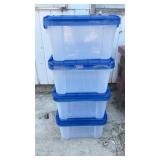 4x$ Blue-Lidded Clear Plastic Storage Totes
