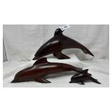 3) Hand-Carved Wooden Dolphin Figures