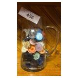 Clear Glass Pitcher w/Assorted Buttons