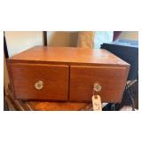 Two-Drawer Oak Card File Cabinet w/Glass Knobs