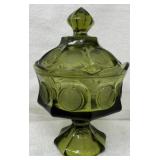 Coin Glass Wedding Bowl, Fostoria, Olive Green