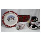 Snowman Holiday Ceramic Dishware & Teapot Set