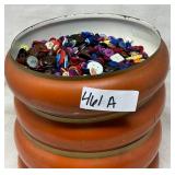 4) Orange Metal Canisters w/Assorted  Buttons