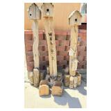 Rustic Wood Birdhouse Welcome Yard Decor Trio