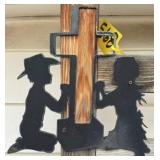 Metal Silhouette Cowboy and Cowgirl Praying