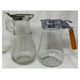 Vtg Glass Syrup Pitchers w/metal lids
