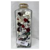 Glass Jar Filled w/Assorted Vtg Buttons 9' Tall